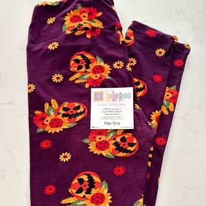 LuLaRoe Jack Pumpkin and Flowers leggings